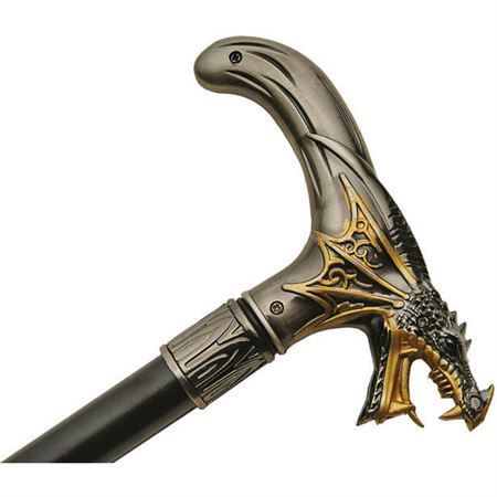 Pakistan 926917 Dragonmouth Cane with Gold and Gray Finish Dragon Head Handle – Additional Image #1