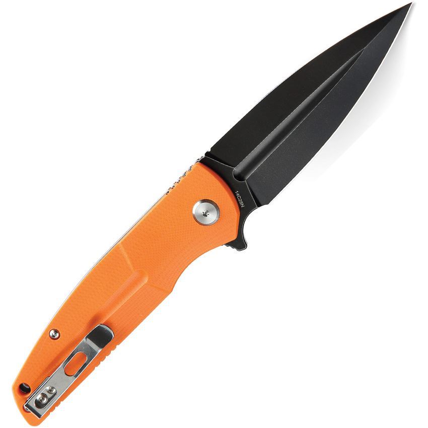 Bestech G34B3 Fin Black Stonewash Linerlock Knife Orange Handles – Additional Image #1