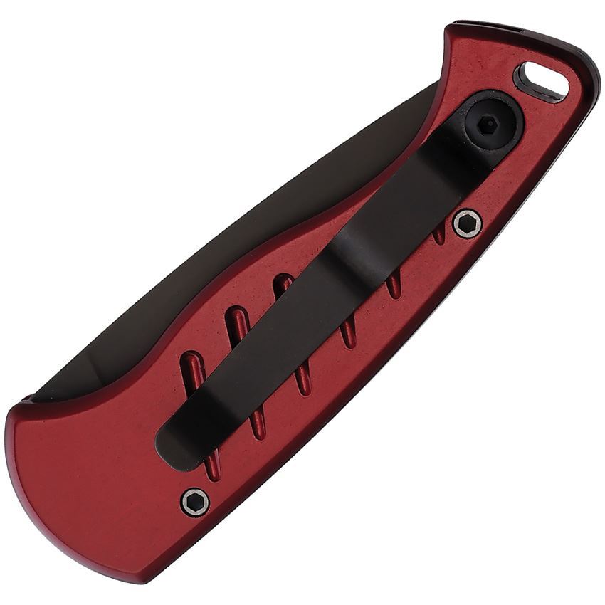 Piranha 2RT Auto Fingerling Black Button Lock Knife Red Handles – Additional Image #1