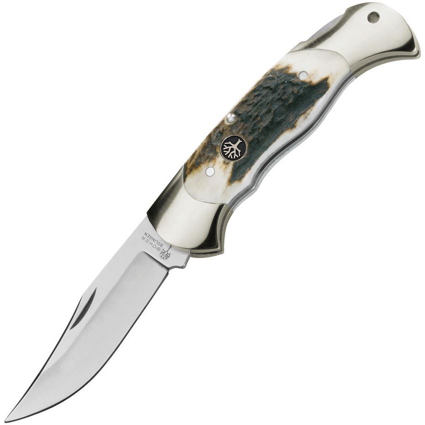 Boker 112004ST Stag Lockback Folding Pocket Clip Blade Knife with Geniune Stag Handle