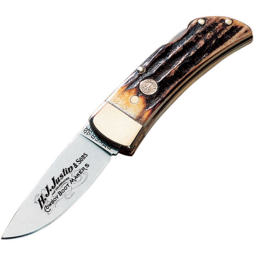 Boker 111006 Stainless Drop Point Blade Stag Lockback Folding Pocket Knife with Genuine Stag Handle