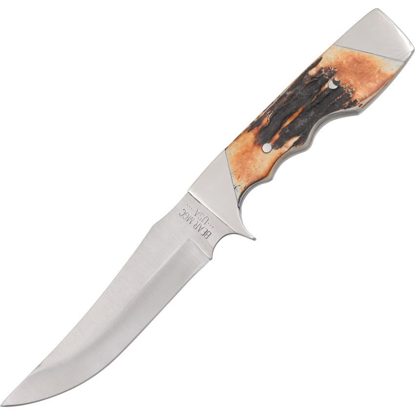 Bear & Son 577 Skinner Fixed Upswept Skinning Blade Knife with India Stag Bone Handle