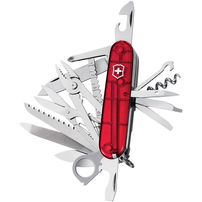 Swiss Army 16795TX1 Swiss Champ Folding Pocket Knife with Ruby Translucent Handle