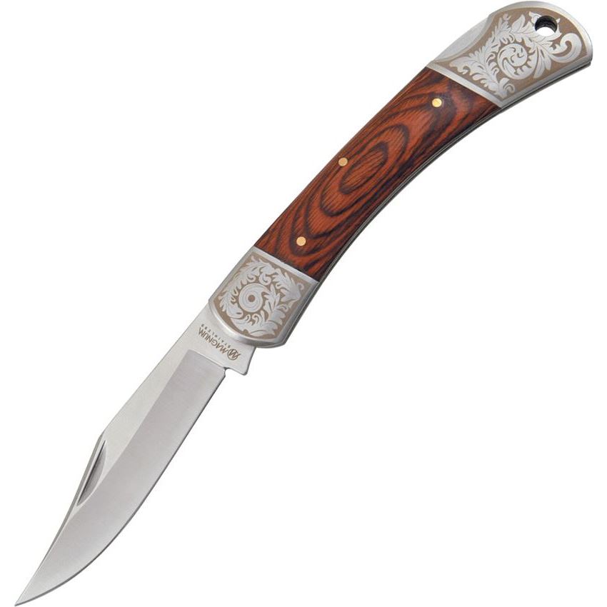 Magnum 01SC002 Lockback Folding Pocket Knife with Laminated Wood Handle ...