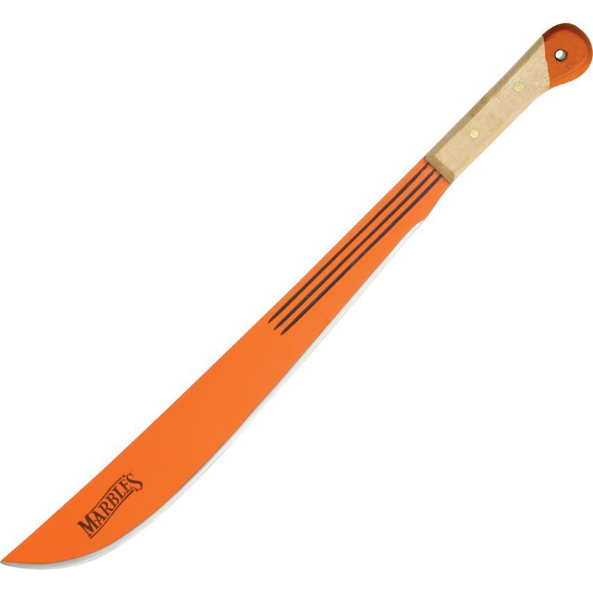 Marbles 12718 Orange Finish Machete Blade Knife with Natural Wood Handle