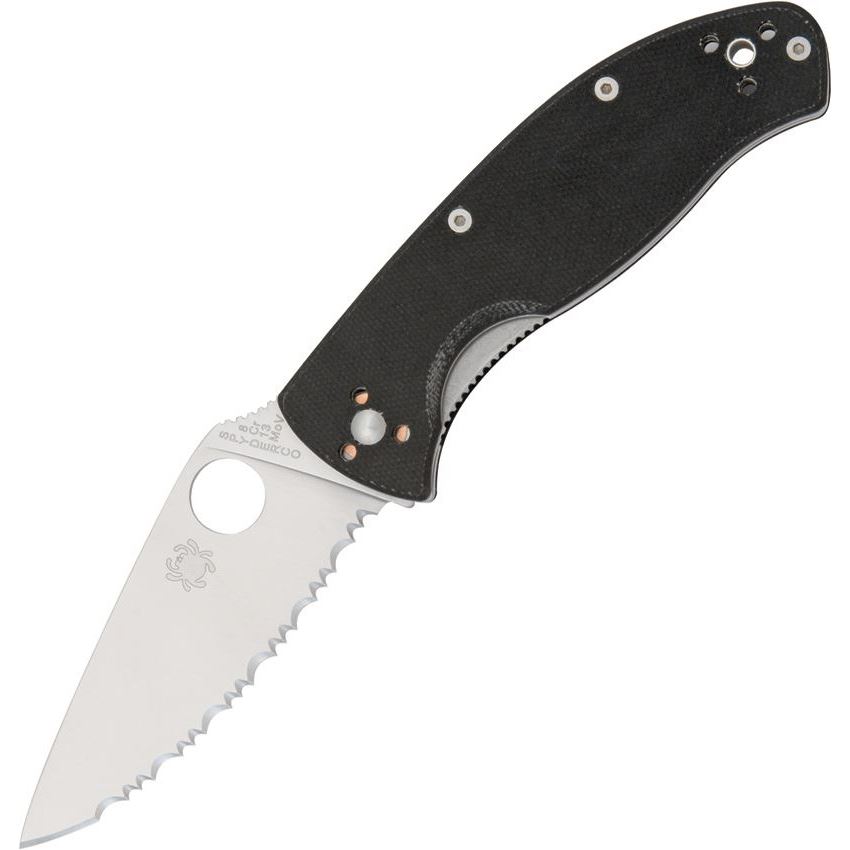 Spyderco 122GS TenacioUS Serrated Linerlock Folding Pocket Stainless Blade Knife with Black G-10 Handle