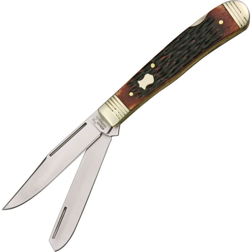 Boker Plus 01BO206 Double Lock Trapper Folding Pocket Knife with Brown Bone Handle