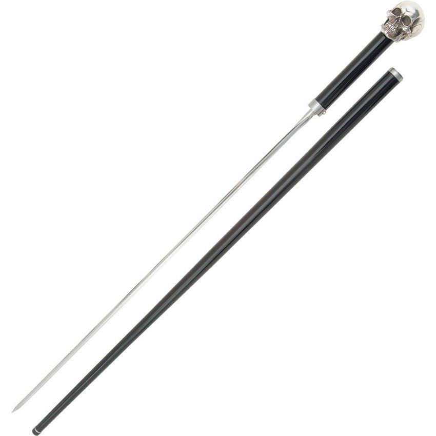 Paul Chen 2131 Black Lacquer Coated Skull Sword Cane with Rubber Tip