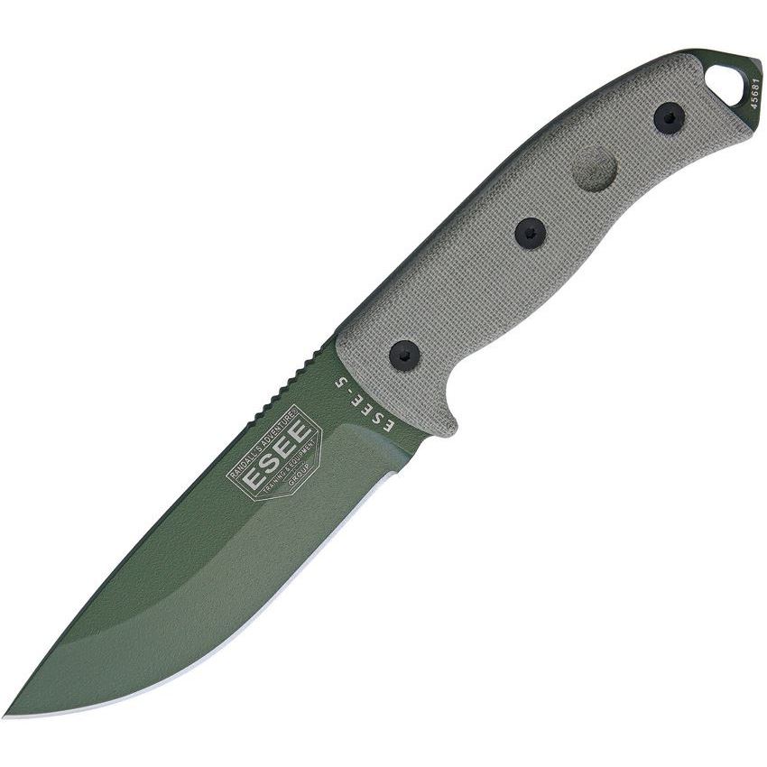 ESEE 5PKOOD Model 5 Fixed Carbon Steel Blade Knife with OD Green Canvas Micarta Handles