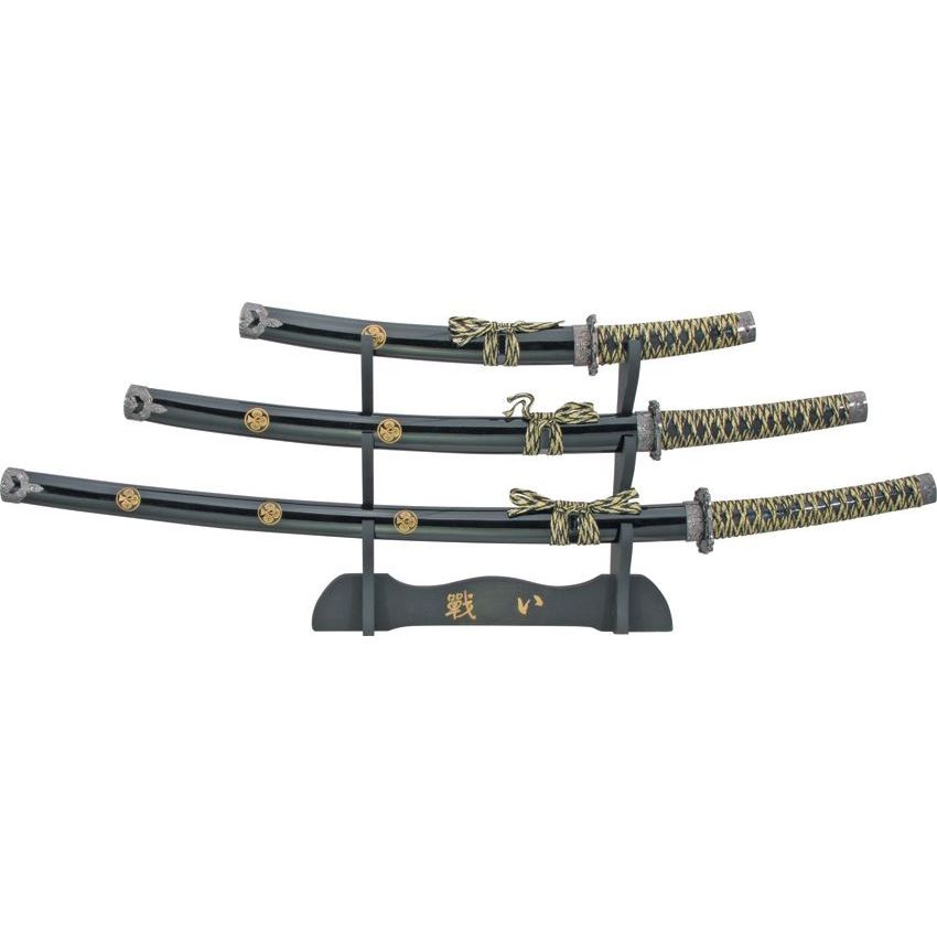 China Made M3279 Three Piece Sword Set with Black and Gold Cord Wrapped Handle