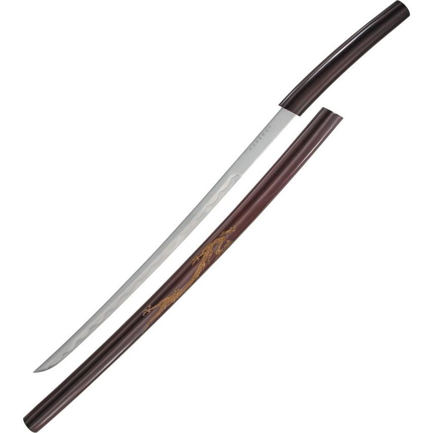 China Made M3585 Curved Shirasaya Sword with Maroon Lacquer Finish Handle
