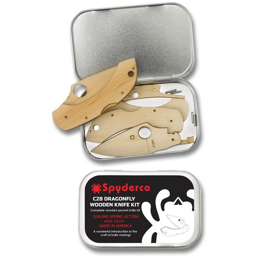 Spyderco WDKIT1 Dragonfly C28 Wooden Kit Lockback Knife with Five Wooden Pieces