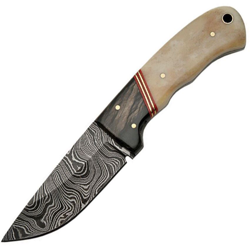 Damascus 1068 Skinner Fixed Damascus Skinner Blade Knife with White ...