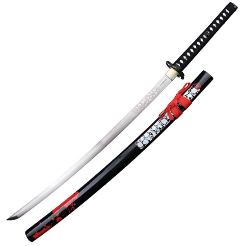 Z-Hunter 059BR Handforged Samurai Sword with Red Splatter and Red Nylon Cord