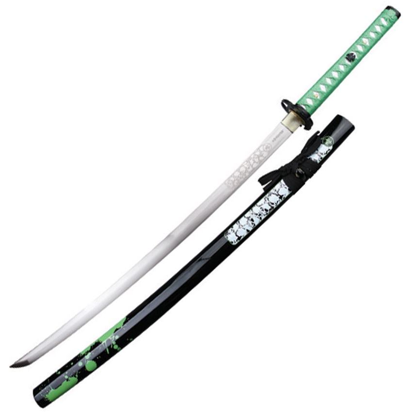 Z-Hunter 059GN Handforged Samurai Sword with Neon Green Splatter and Black Nylon Cord