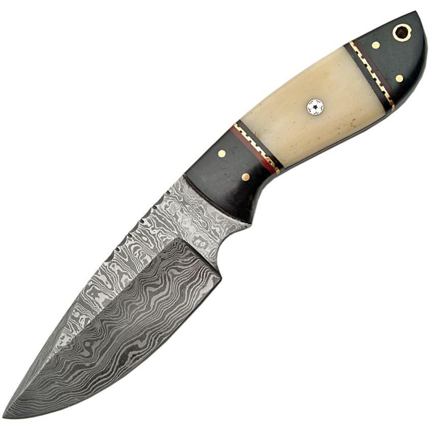 Damascus 1085 White Bone Fixed Damascus Steel Blade Knife with White ...