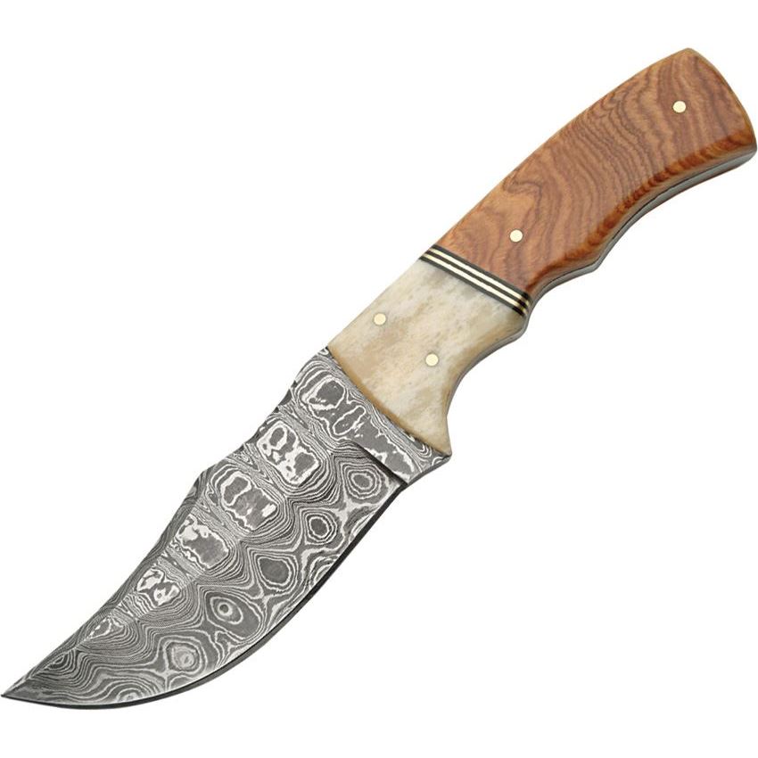 Damascus 1079 Hunter Wood and Bone Handle Fixed Blade Knife - Knife ...