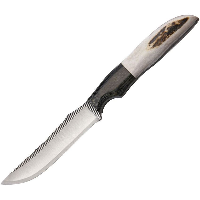 Anza 711E Anza Fixed Blade Knife with Black Canvas Micarta Bolster Elk Handle