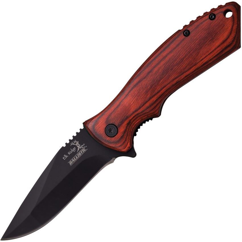 Elk Ridge A002PW Assisted Opening Linerlock Folding Pocket Knife with Brown Pakkawood Handles