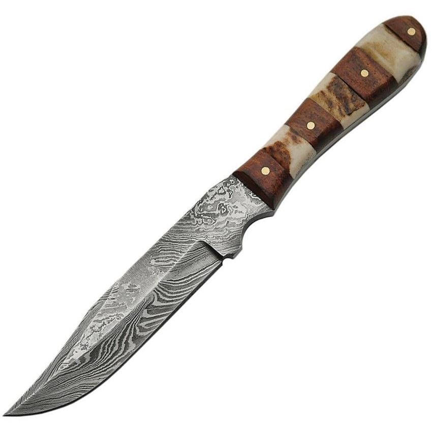 Damascus 1108 Hunter Fixed Damascus Steel Clip Point Blade Knife with ...