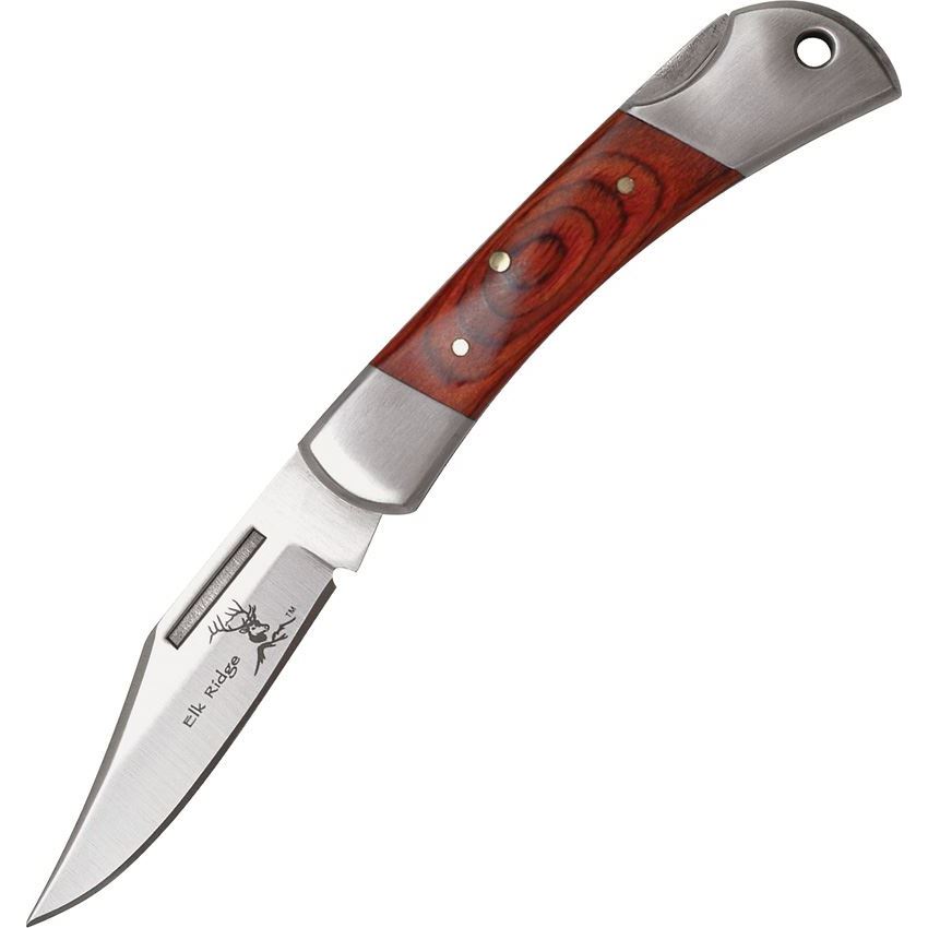 Elk Ridge 123W Lockback Folding Pocket Knife with Stainless Brown Pakkawood Inlays Handles