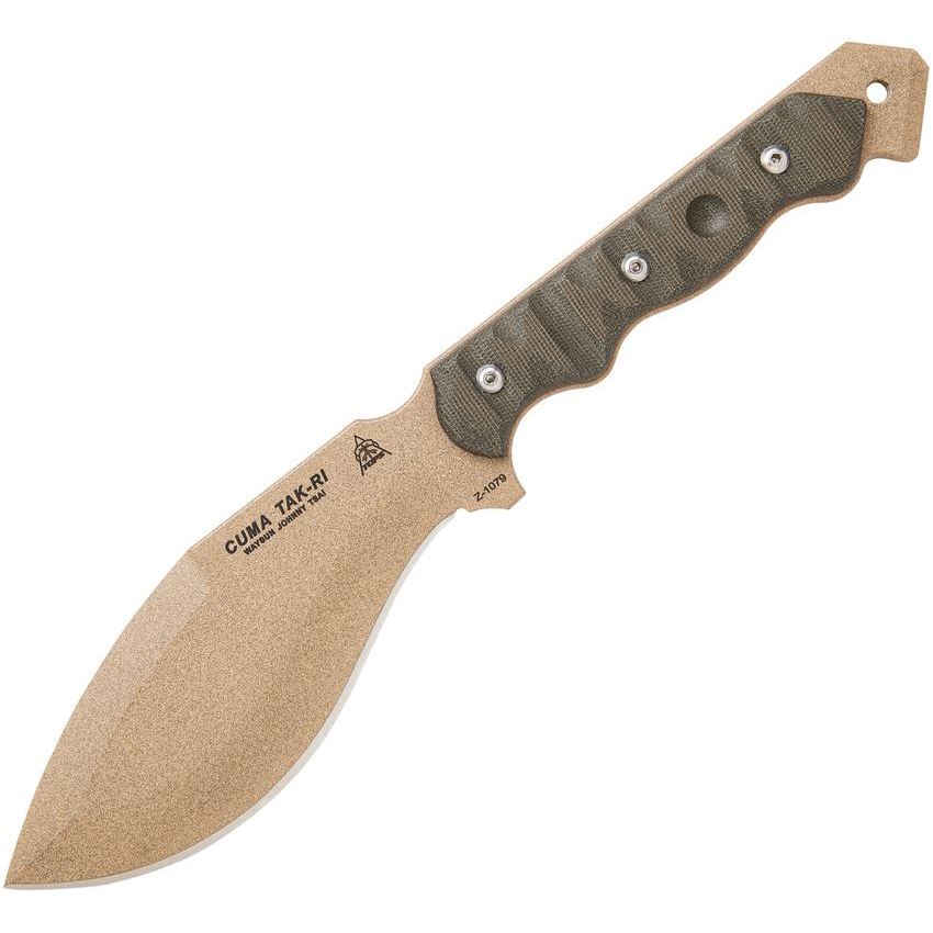 TOPS CUMATK35 CUMA TAK-RI Coyote Tan Coated Fixed Blade Knife with Green Canvas Micarta Handles