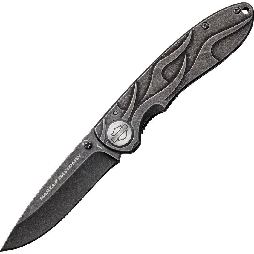 Case 52114 Tec X Harley Framelock Folding Pocket Black Stonewash Knife with Black Stonewash Finish Stainless Handle