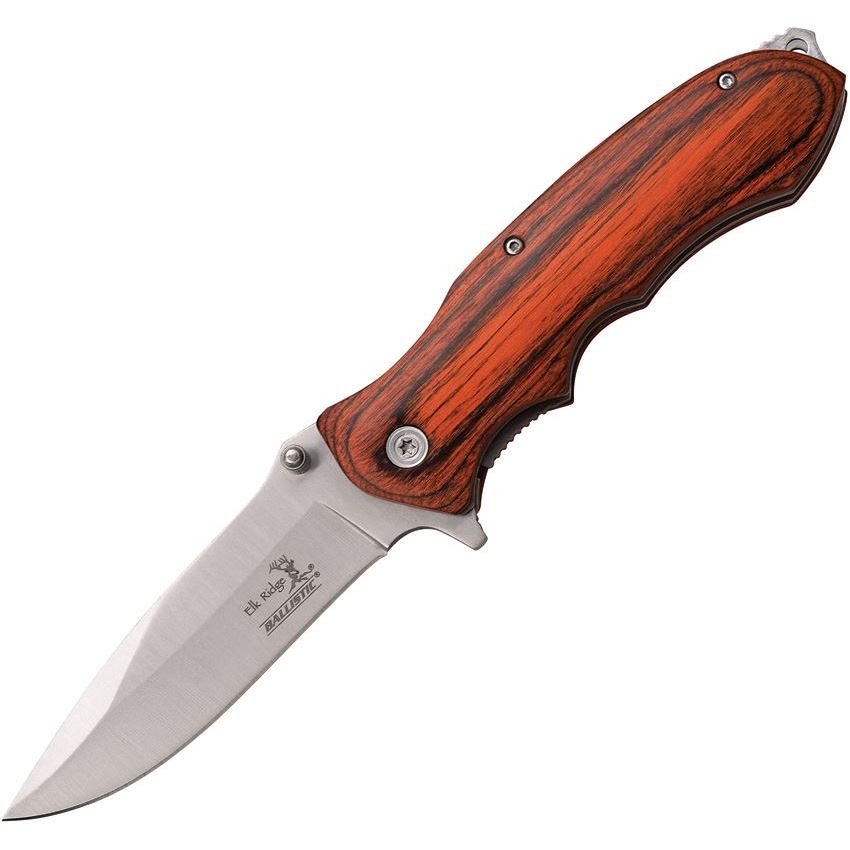 Elk Ridge 160SW Assisted Opening Linerlock Folding Pocket Stainless Knife with Brown Pakkawood Handles