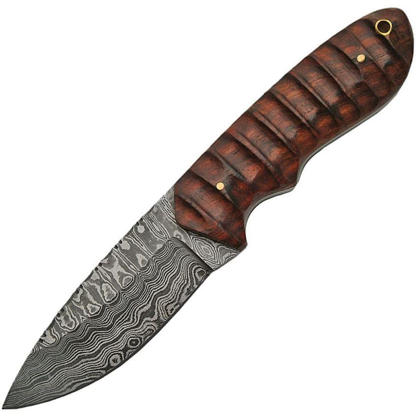 Damascus 1141 Hunter Grooved Rose Fixed Blade Knife - Knife Country, USA
