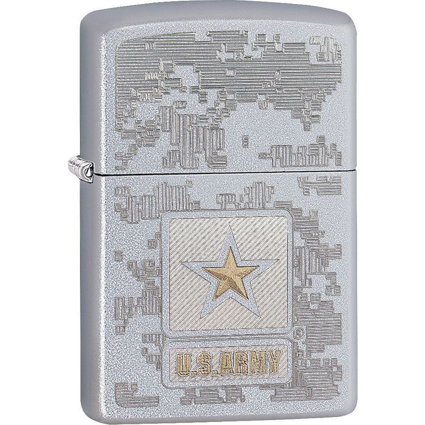 Zippo 11974 US Army Map Satin Chrome Windproff Lighter