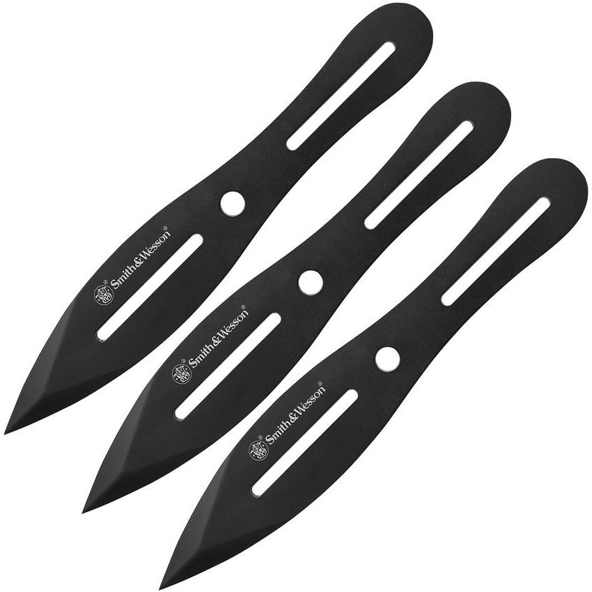 Smith & Wesson TK8BCP Throwing Spear Point Blade Knives with Black Stainless Construction - 3 Piece Set