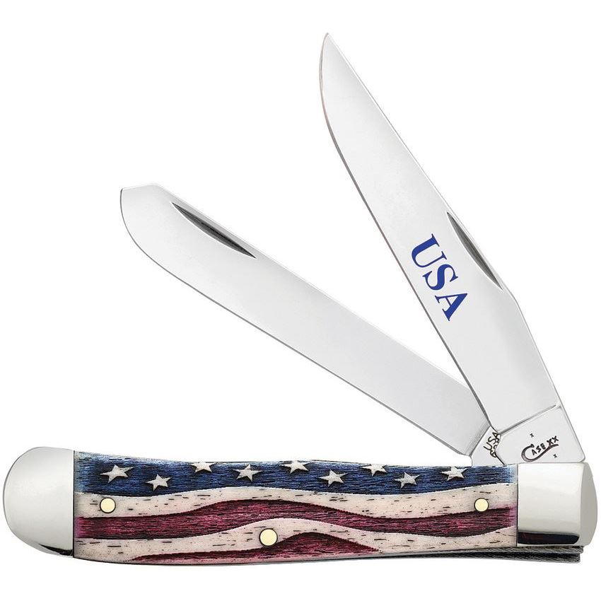 Case 64132 Trapper Folding Pocket Knife with Patriotic Natural Smooth Bone Handle