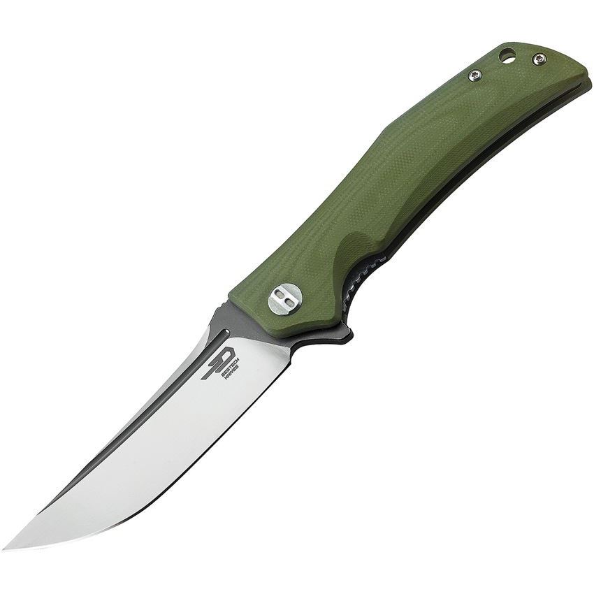 Bestech G05B2 Scimitar Clip Point Two-Tone Finish Blade Linerlock Folding Pocket Knife with Green G-10 Handle