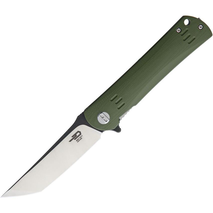 Bestech G06B2 Kendo Tanto Point Two-Tone Finish Blade Linerlock Folding Pocket Knife with Green G-10 Handle
