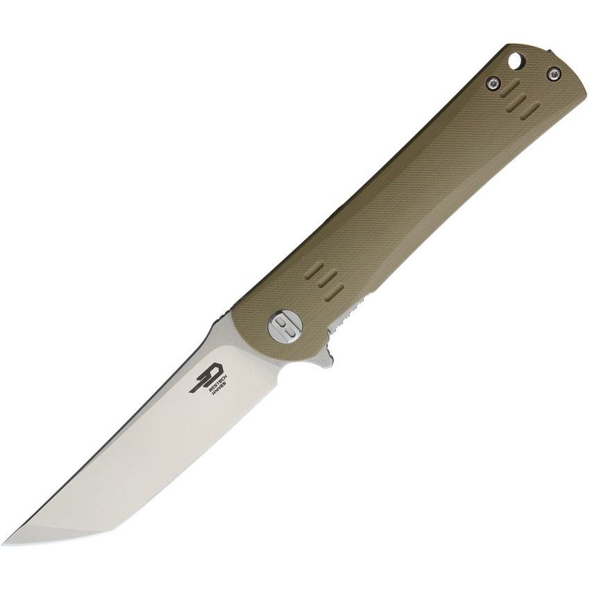 Bestech G06C1 Kendo Tanto Point Satin Finish Blade Linerlock Folding Pocket Knife with Tan G-10 Handle