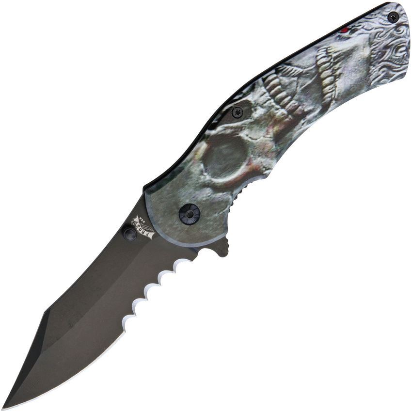 Frost FC30SK1 Skull Assisted Opening Linerlock Folding Pocket Knife with Aluminum Handle