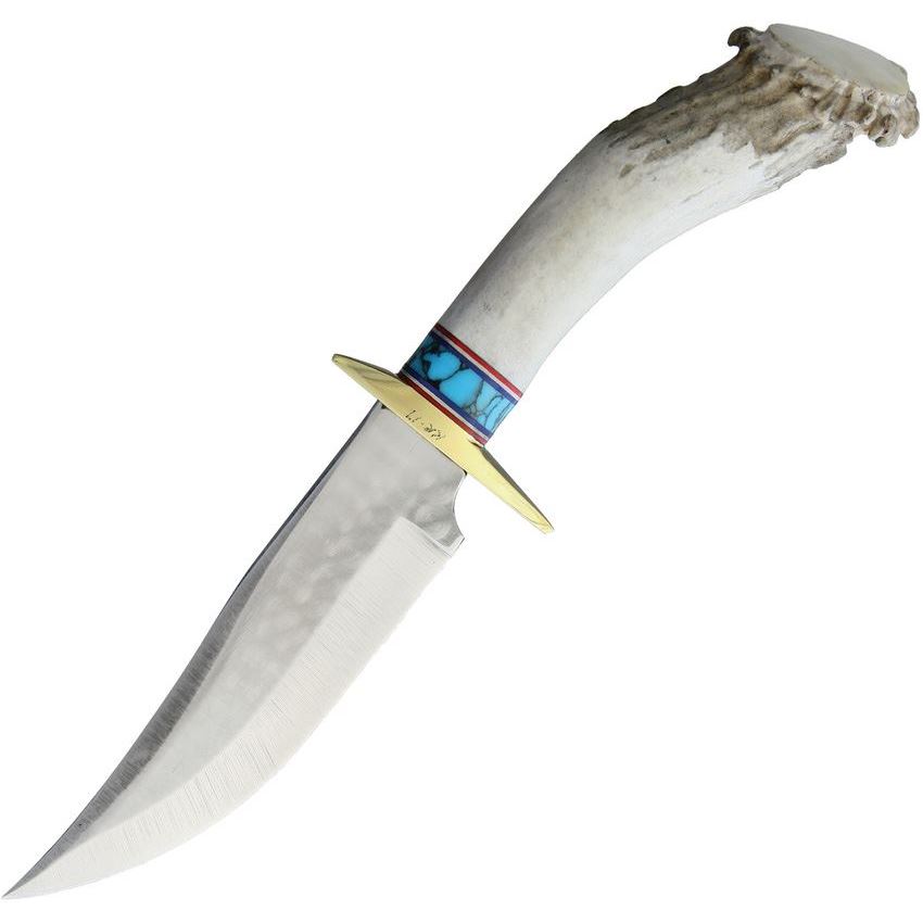 Ken Richardson 1408T Ken Richardson Knives Bowie and Turquoise Inlay with Elk Antler Handle