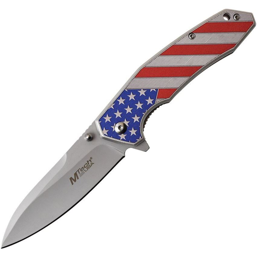 MTech A1024A American Flag Linerlock Assisted Opening Folding Knife with Aluminum Handle