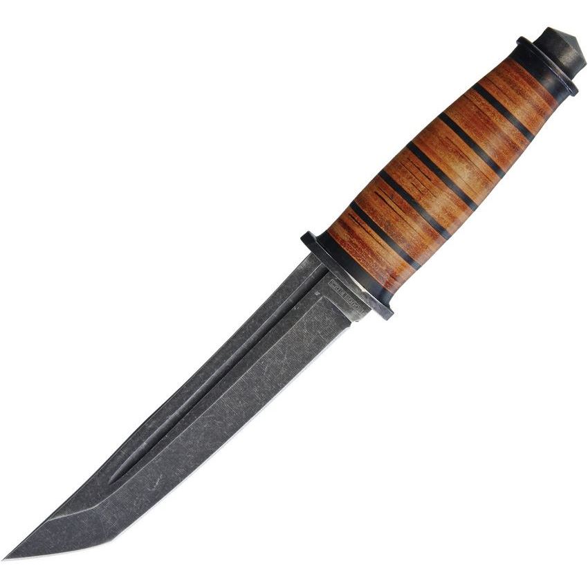 Rough Rider 1720 Tanto Fixed Blade Knife with Stacked Leather Handle