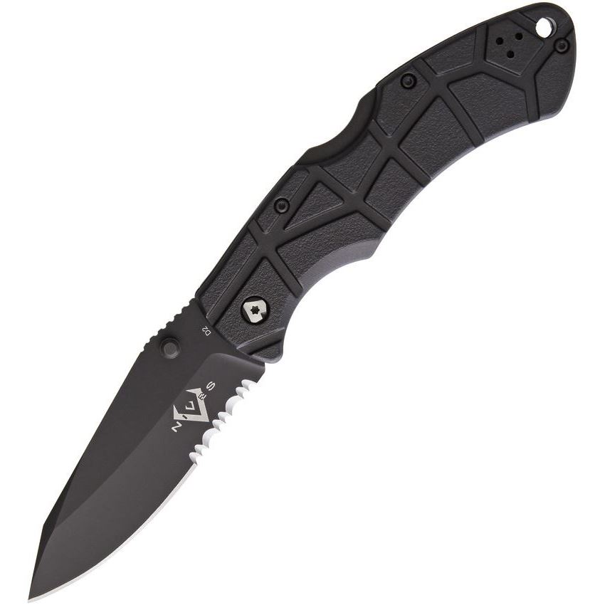 V NIVES 30206 Rocky II Lockback Black Finish Knife with Black Sculpted ...