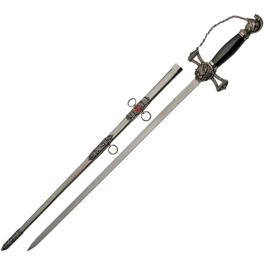 China Made 926925 27 Inch St. Johns Templar Stainless Sword with Black Synthetic Handle