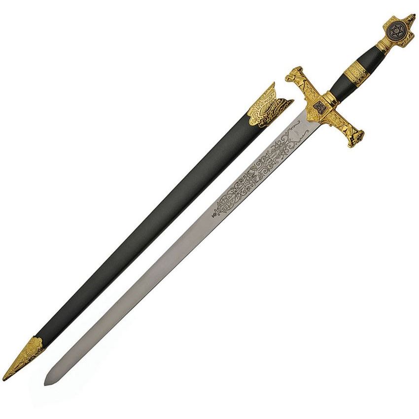 China Made 926927 22 Inch Star Of David Stainless Blade Sword with Black and Gold Synthetic Handle