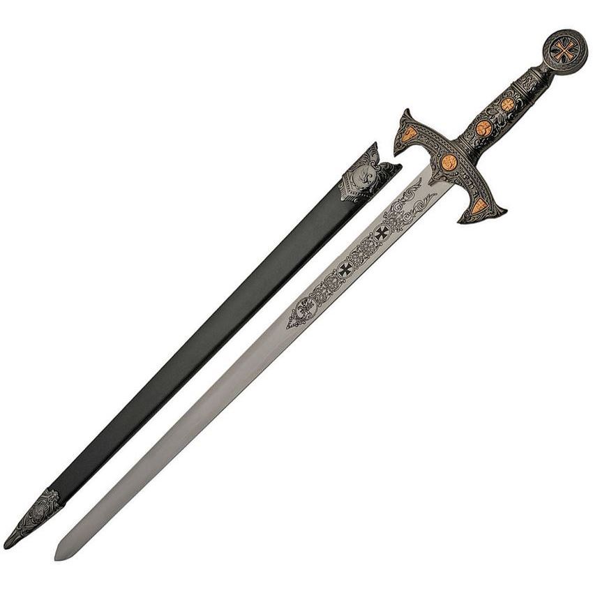 China Made 926928 Knights Templar Stainless Blade Sword with Sculpted Metal Alloy Handle