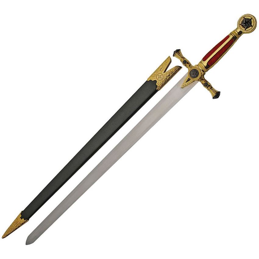 China Made 926930 23 Inch Masonic Stainless Blade Sword with Gold Finish Metal and Red Velveteen Handle