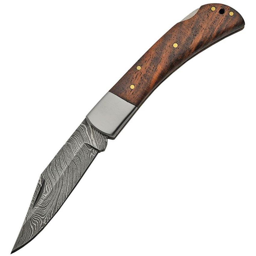 Damascus 1180 Lockback Damascus Steel Clip Point Blade Knife with Brown ...