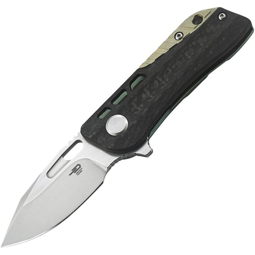 Bestech T1805C Engine Drop Point Blade Knife with Titanium and Carbon Fiber Handle - Green