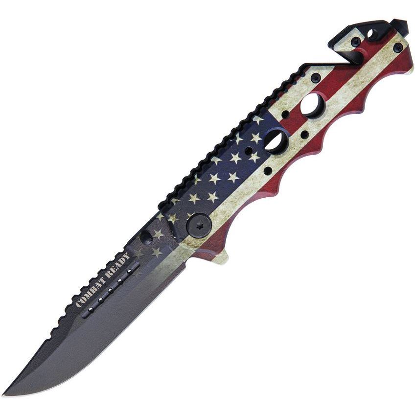 Combat Ready 368 Flag Linerlock Assisted Opening Knife with Aluminum Handle