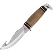 Case 517 Guthook Hunter Fixed Guthook Blade Knife with Polished Stacked Leather Handle