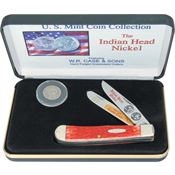 Case IHNR Indian Head Nickel Trapper Set with Red Pick Bone Handle