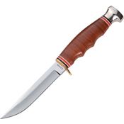 Ka-bar 1232 Hunter Fixed Saber-Ground Stainless Utility Blade Knife with Polished Leather Handle